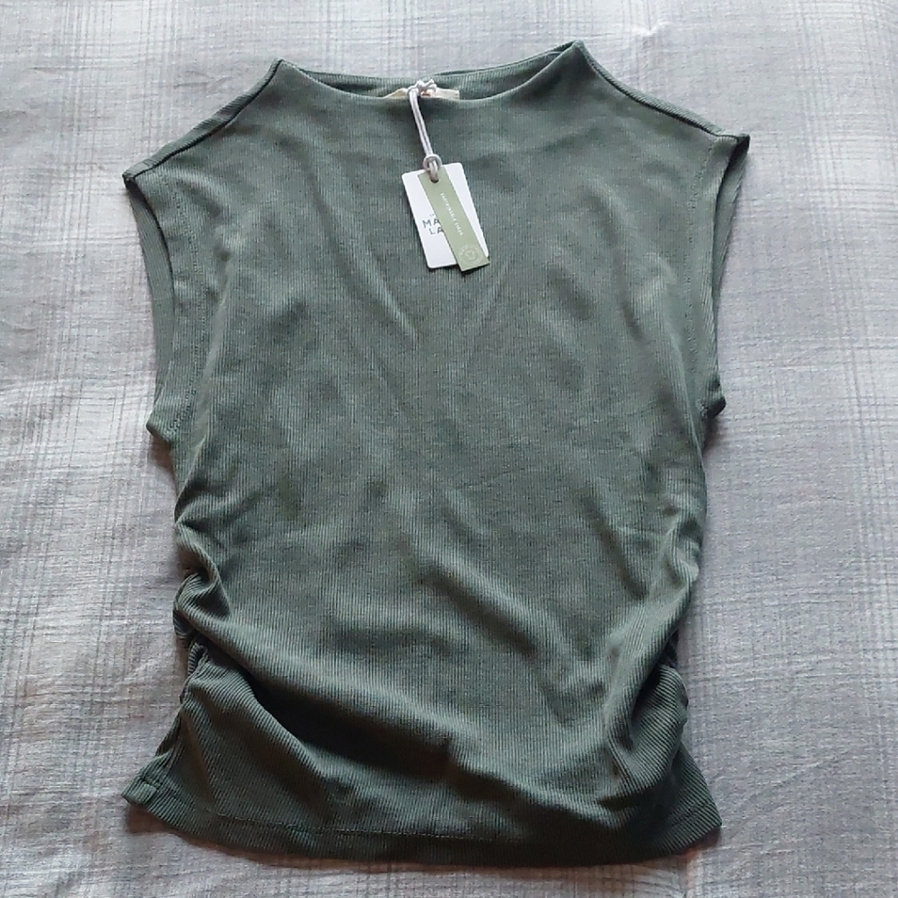 NWT Forest Green Marine Layer Lexi Rib Sun-In Mockneck Top Size Xs - Picture 2 of 3